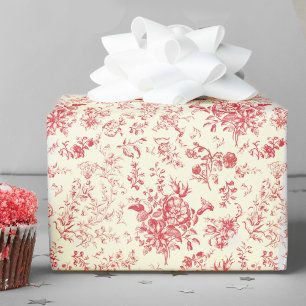 Classy Elegant Rode Bloemen Toile Cadeaupapier