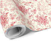 Classy Elegant Rode Bloemen Toile Cadeaupapier (Rol Hoek)