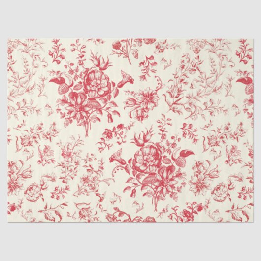 Classy Elegant  Rode Bloemen Toile Tissuepapier (Voorkant)