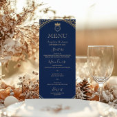 Classy Elegant Royal Blue en Gold Floral Wedding Menu