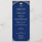 Classy Elegant Royal Blue en Gold Floral Wedding Menu (Voorkant)