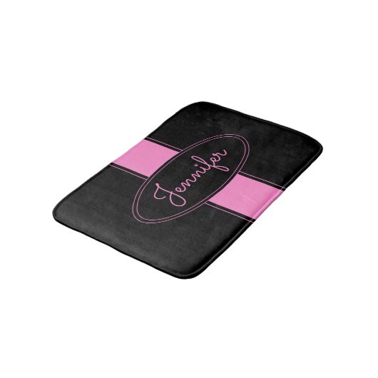 Classy Elegant roze zwart Aangepaste naam Badmat (Gekanteld)