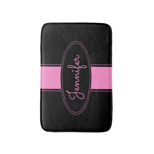 Classy Elegant roze zwart Aangepaste naam Badmat (Voorkant Verticaal)