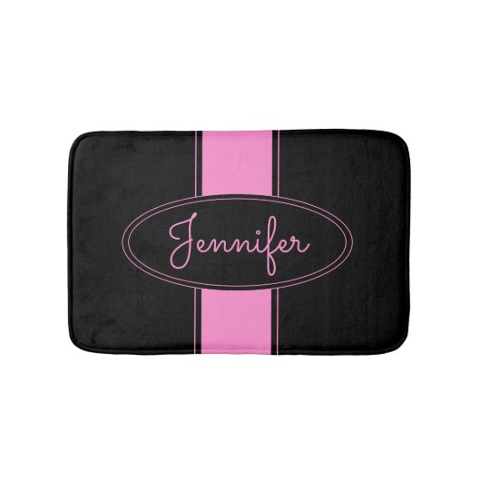 Classy Elegant roze zwart Aangepaste naam Badmat (Voorkant)