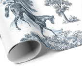Classy Elegant Rustic Blue Horses Country Toile Cadeaupapier (Rol Hoek)