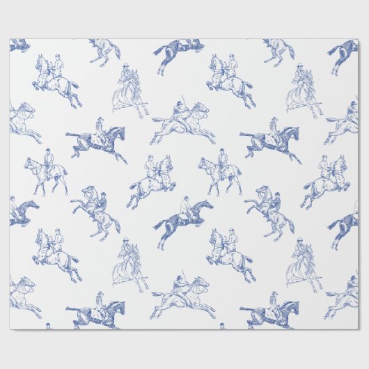Classy Elegant Rustic Blue Horses Country Toile Cadeaupapier (Vlak)