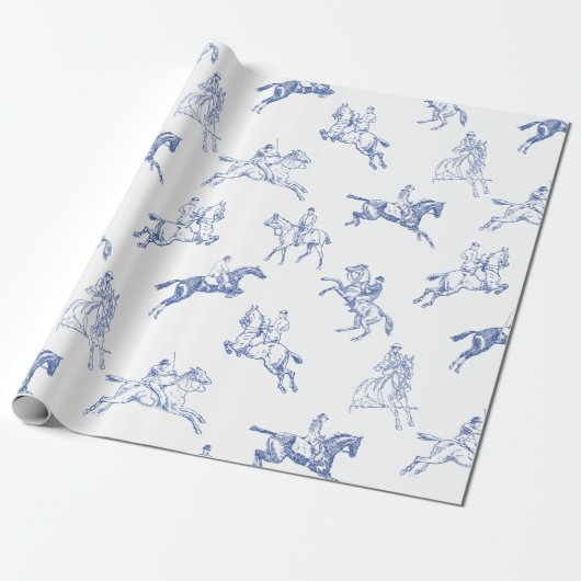Classy Elegant Rustic Blue Horses Country Toile Cadeaupapier (Uitgerold)