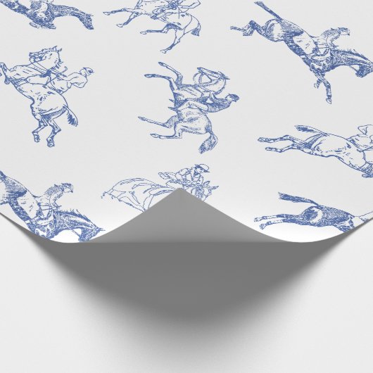 Classy Elegant Rustic Blue Horses Country Toile Cadeaupapier (Hoek)