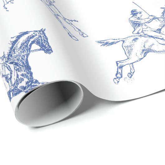Classy Elegant Rustic Blue Horses Country Toile Cadeaupapier (Rol Hoek)