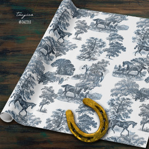 Classy Elegant Rustic Blue Horses Country Toile Cadeaupapier