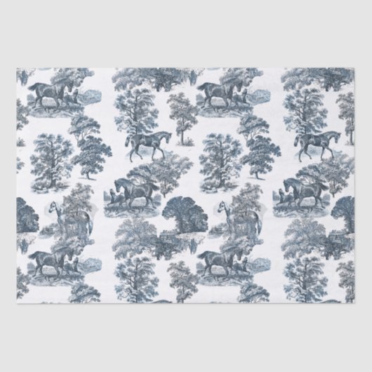 Classy Elegant Rustic Blue Horses Country Toile Tissuepapier (Voorkant)