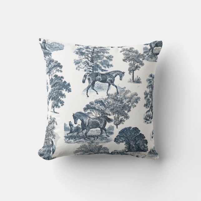 Classy Elegant Rustic Toile Horses Throw P Kussen (Voorkant)