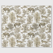 Classy Elegant Rustiek Beige Bos Dieren Toile Cadeaupapier (Vlak)