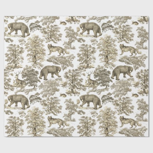Classy Elegant Rustiek Beige Bos Dieren Toile Cadeaupapier (Vlak)