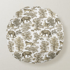 Classy Elegant Rustiek Beige Bos Dieren Toile Rond Kussen