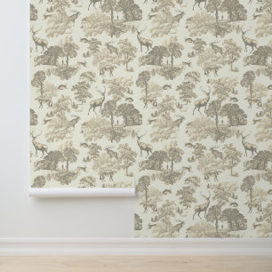 Classy Elegant Rustiek Beige Herten Woodland Toile Behang