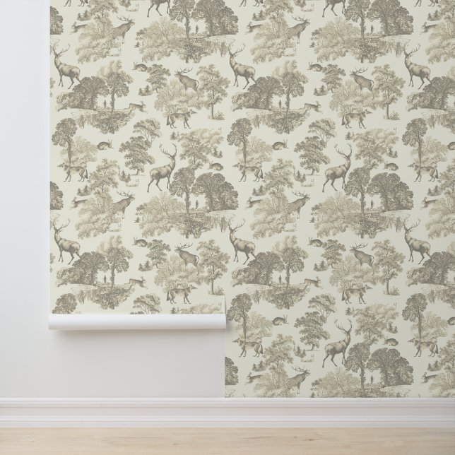 Classy Elegant Rustiek Beige Herten Woodland Toile Behang (Applicatie)