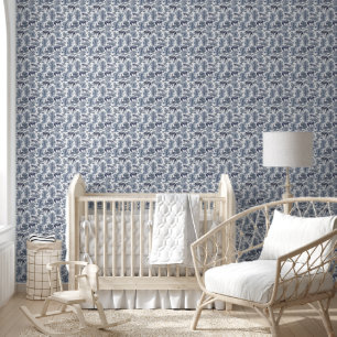 Classy Elegant Rustiek Blauw Bos Dieren Toile Behang