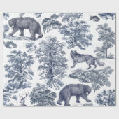 Classy Elegant Rustiek Blauw Bos Dieren Toile Cadeaupapier (Vlak)
