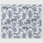 Classy Elegant Rustiek Blauw Bos Dieren Toile Cadeaupapier (Vlak)