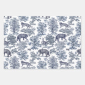 Classy Elegant Rustiek Blauw Bos Dieren Toile Inpakpapier Vel (Voorkant 3)