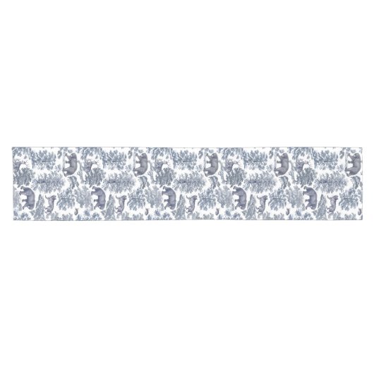 Classy Elegant Rustiek Blauw Bos Dieren Toile Korte Tafelloper (Horizontaal)