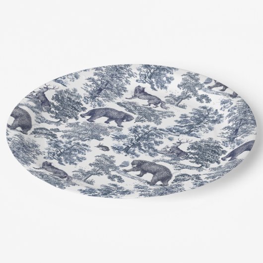 Classy Elegant Rustiek Blauw Bos Dieren Toile Papieren Bordje (Gekanteld)