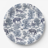 Classy Elegant Rustiek Blauw Bos Dieren Toile Papieren Bordje (Voorkant)