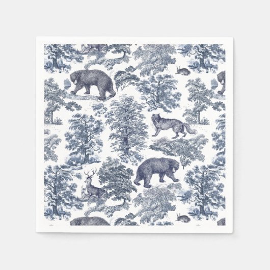 Classy Elegant Rustiek Blauw Bos Dieren Toile Servet (Voorkant)
