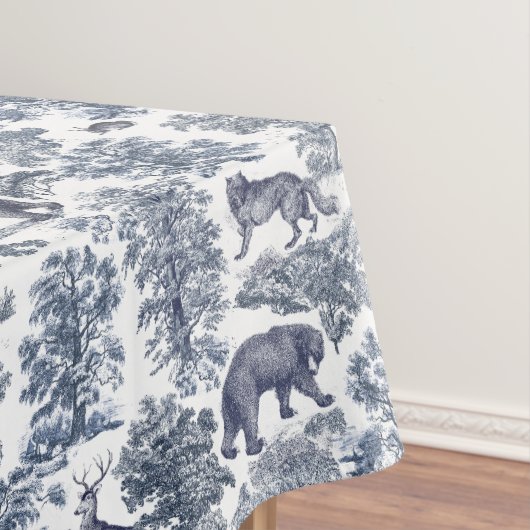 Classy Elegant Rustiek Blauw Bos Dieren Toile Tafelkleed (Voorbeeld)