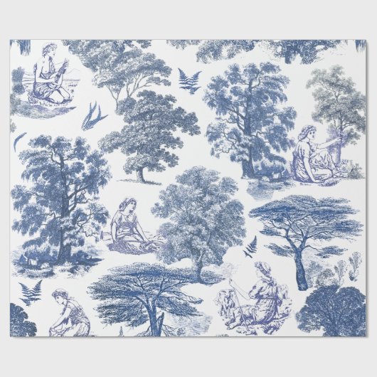Classy Elegant Rustiek Blauw Land Toile Cadeaupapier (Vlak)