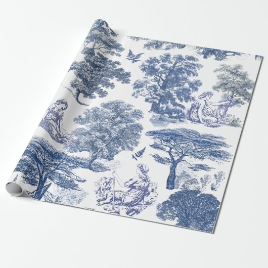 Classy Elegant Rustiek Blauw Land Toile Cadeaupapier (Uitgerold)