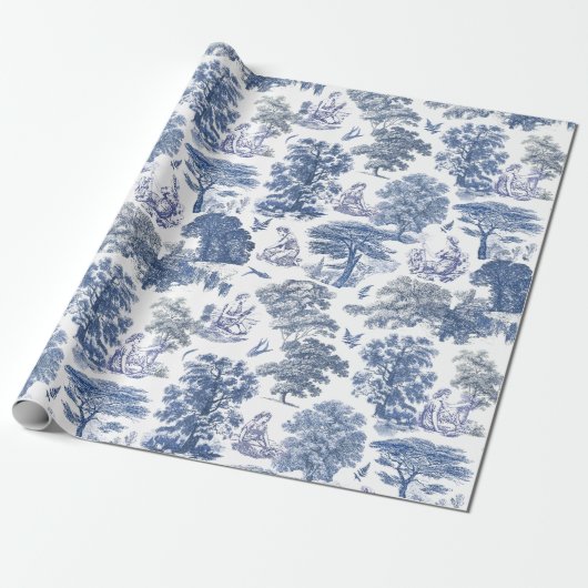 Classy Elegant Rustiek Blauw Land Toile Cadeaupapier (Uitgerold)