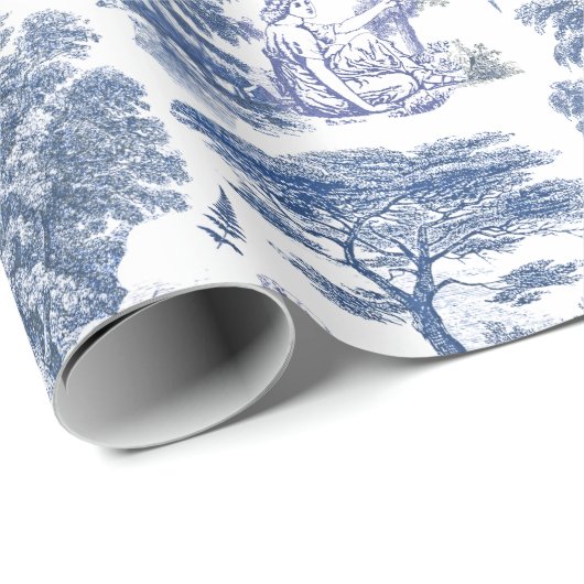 Classy Elegant Rustiek Blauw Land Toile Cadeaupapier (Rol Hoek)