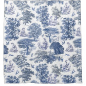 Classy Elegant Rustiek Blauw Land Toile Douchegordijn (Voorkant)