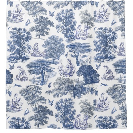 Classy Elegant Rustiek Blauw Land Toile Douchegordijn (Voorkant)