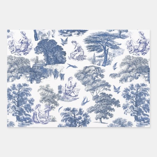 Classy Elegant Rustiek Blauw Land Toile Inpakpapier Vel (Voorkant 3)
