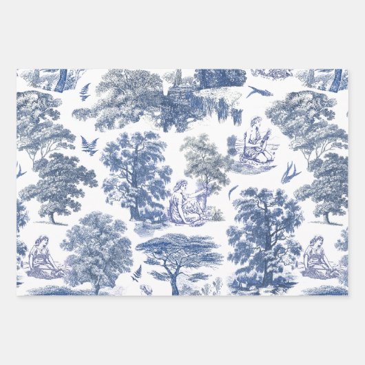 Classy Elegant Rustiek Blauw Land Toile Inpakpapier Vel (Voorkant 2)