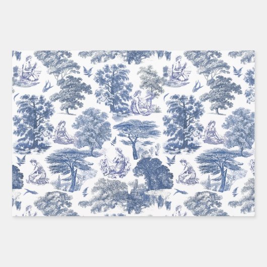 Classy Elegant Rustiek Blauw Land Toile Inpakpapier Vel (Voorkant)