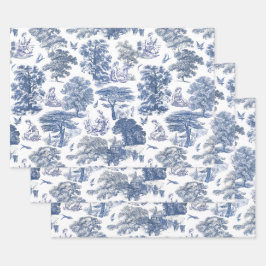 Classy Elegant Rustiek Blauw Land Toile Inpakpapier Vel