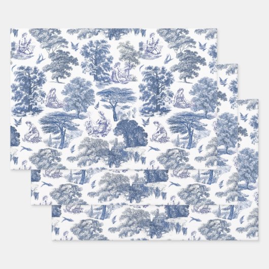 Classy Elegant Rustiek Blauw Land Toile Inpakpapier Vel (Set)