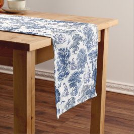 Classy Elegant Rustiek Blauw Land Toile Korte Tafelloper