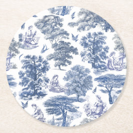 Classy Elegant Rustiek Blauw Land Toile Ronde Kartonnen Onderzetter