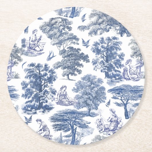 Classy Elegant Rustiek Blauw Land Toile Ronde Kartonnen Onderzetter (Voorkant)