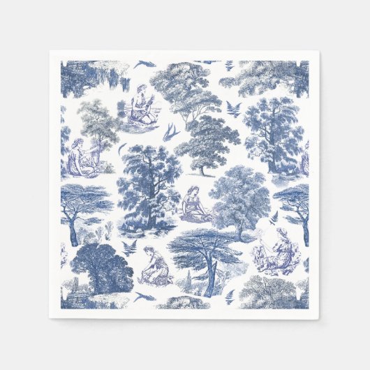 Classy Elegant Rustiek Blauw Land Toile Servet (Voorkant)