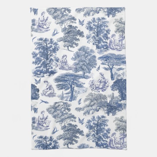 Classy Elegant Rustiek Blauw Land Toile Theedoek (Verticaal)