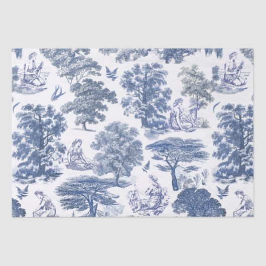 Classy  Elegant Rustiek Blauw Land Toile Tissuepapier (Voorkant)
