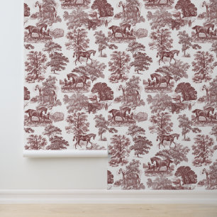 Classy Elegant Rustiek Bord Rood Paard Toile Behang