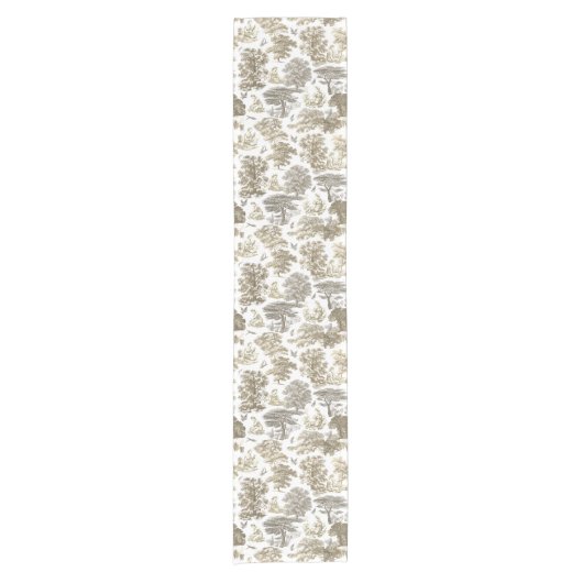 Classy Elegant Rustiek Goud Beige Country Toile Korte Tafelloper (Voorkant)