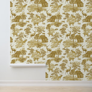 Classy Elegant Rustiek Goud Herten Woodland Toile Behang